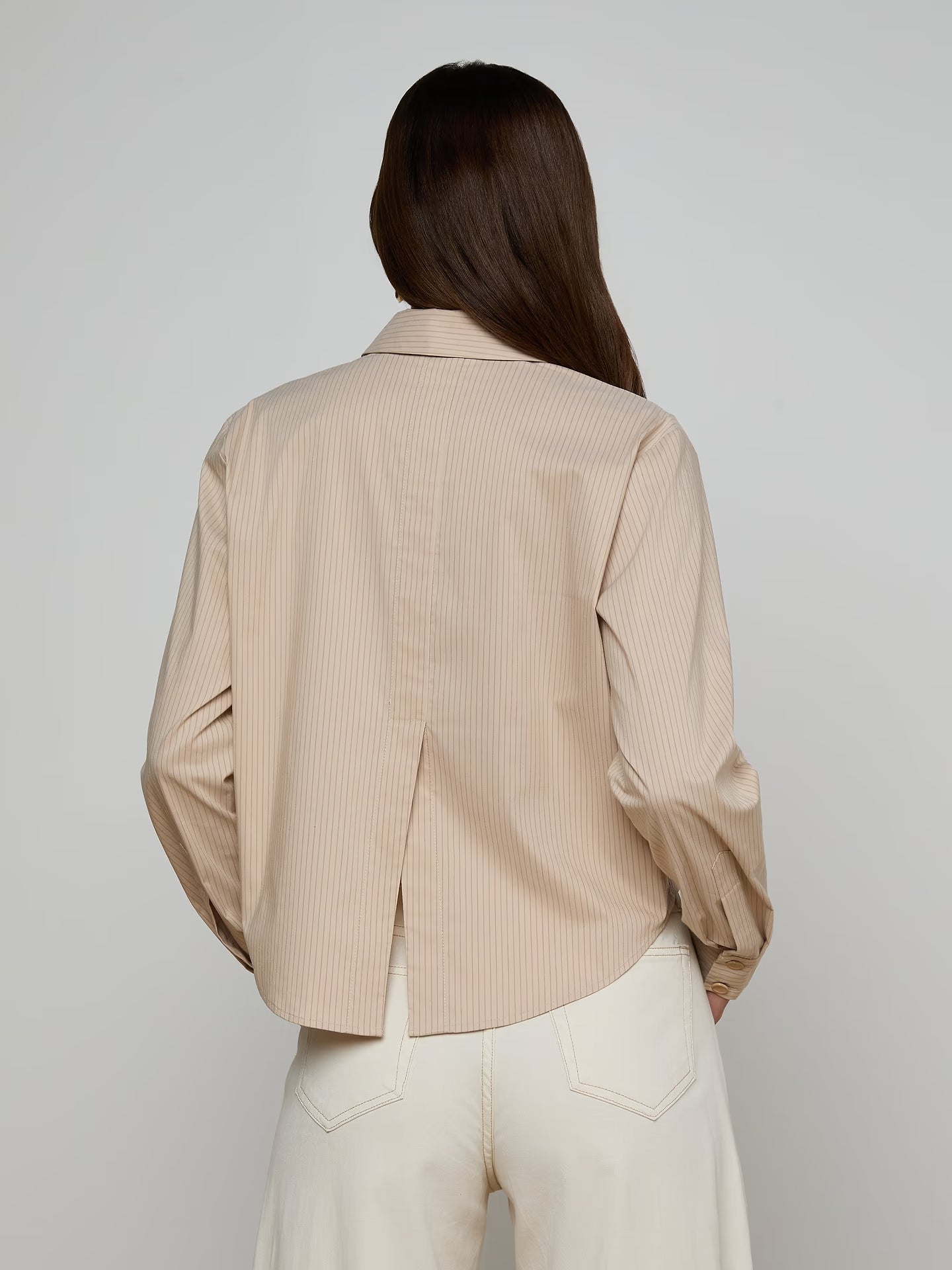 Cosette Crop High Low Shirt - Macadamia Stripe