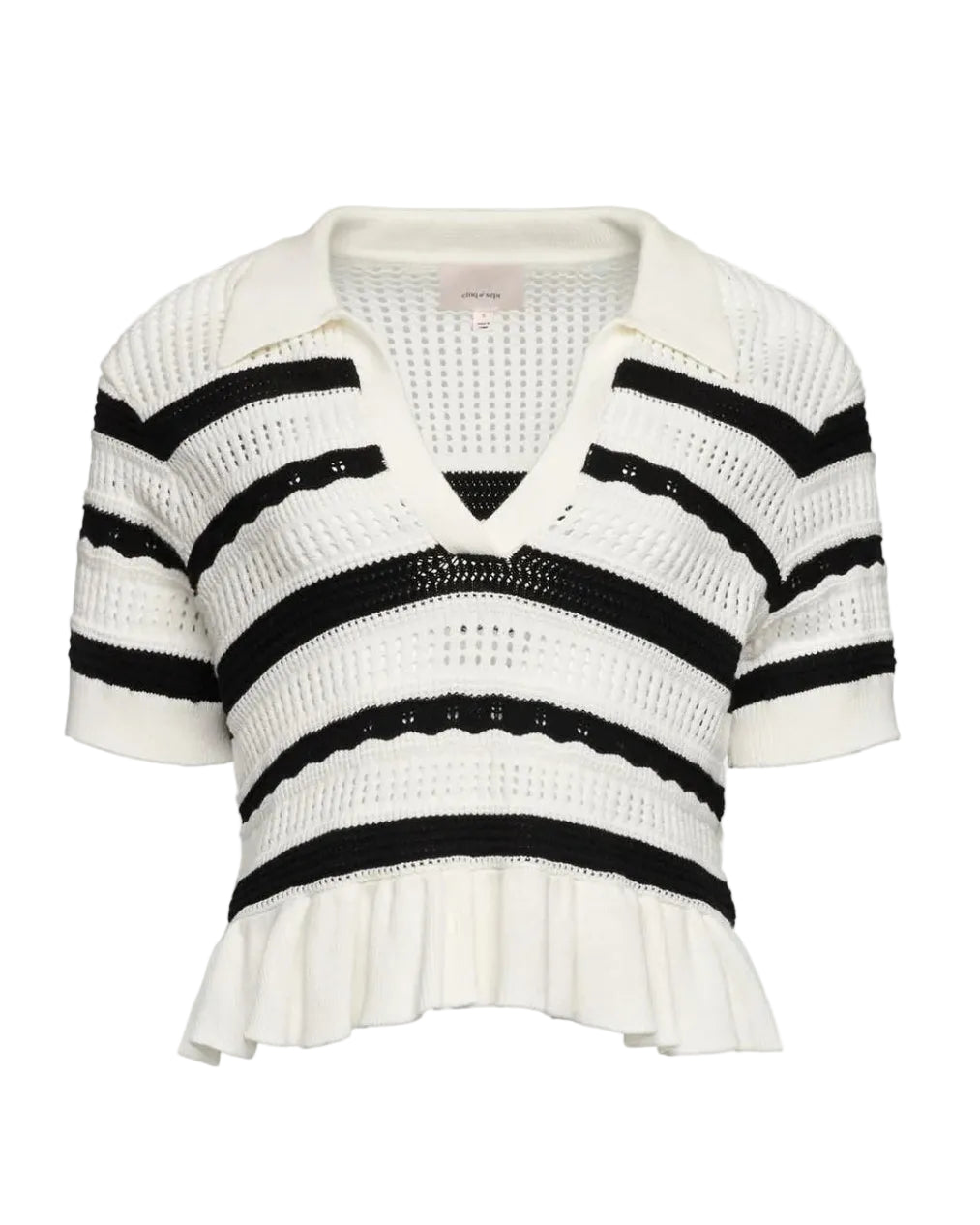 Elvire Knit Polo Pullover - Ivory/Black