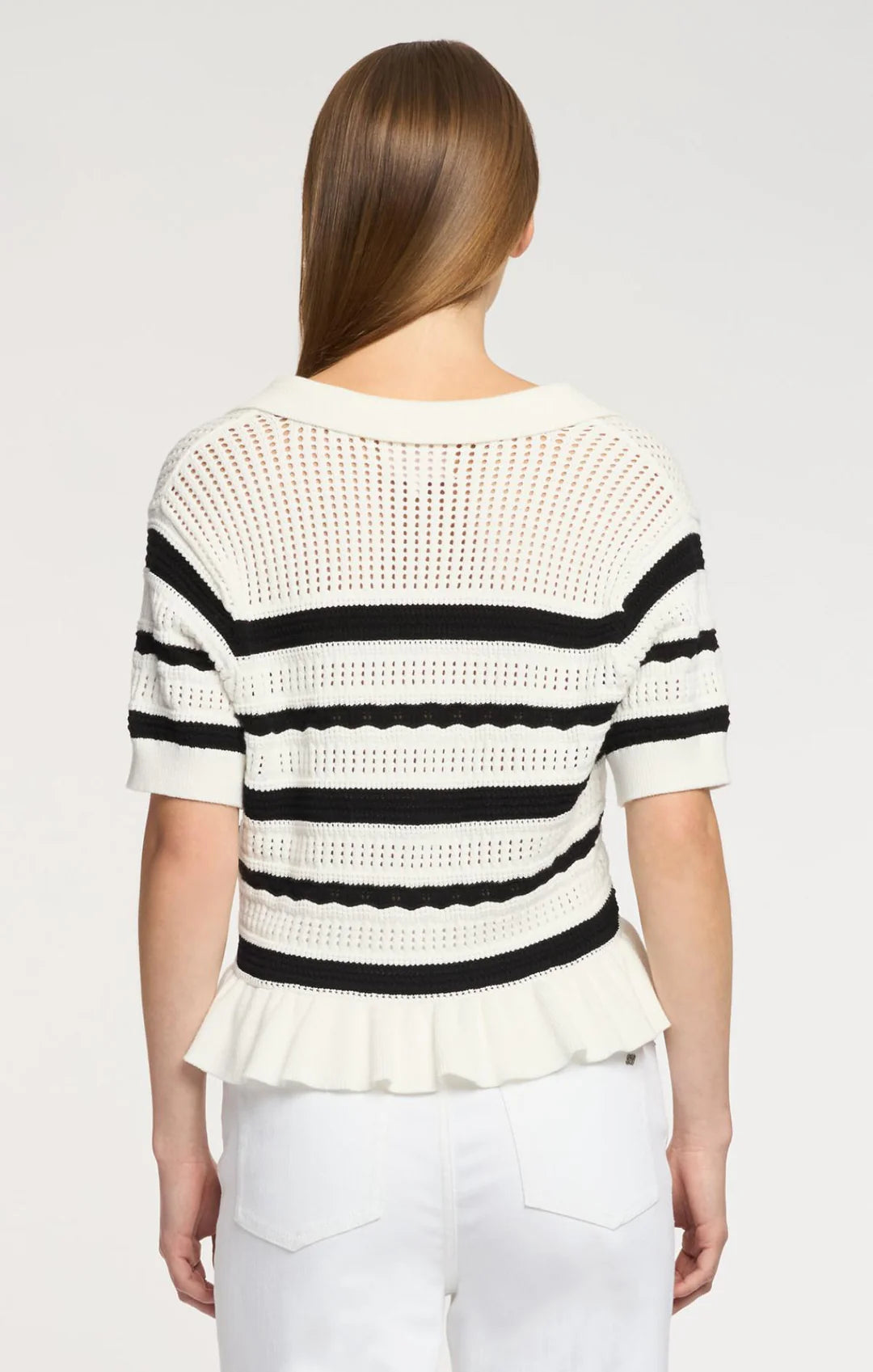 Elvire Knit Polo Pullover - Ivory/Black