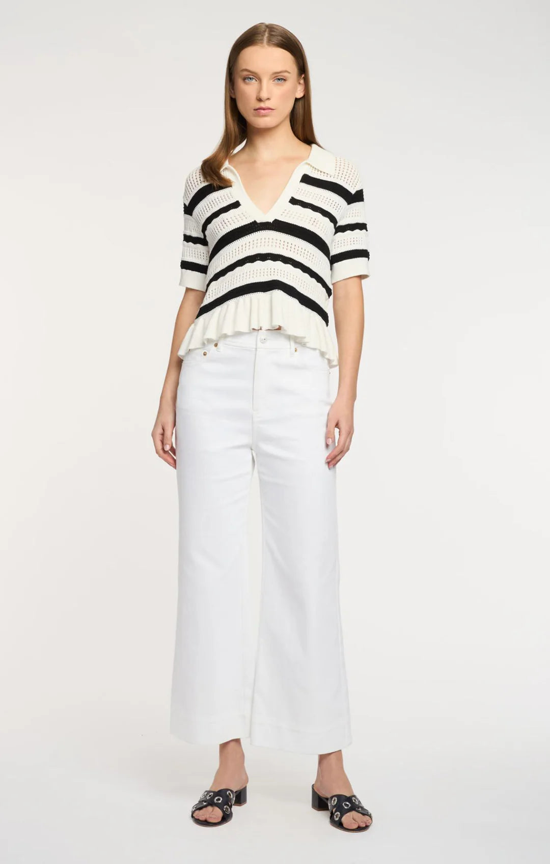 Elvire Knit Polo Pullover - Ivory/Black