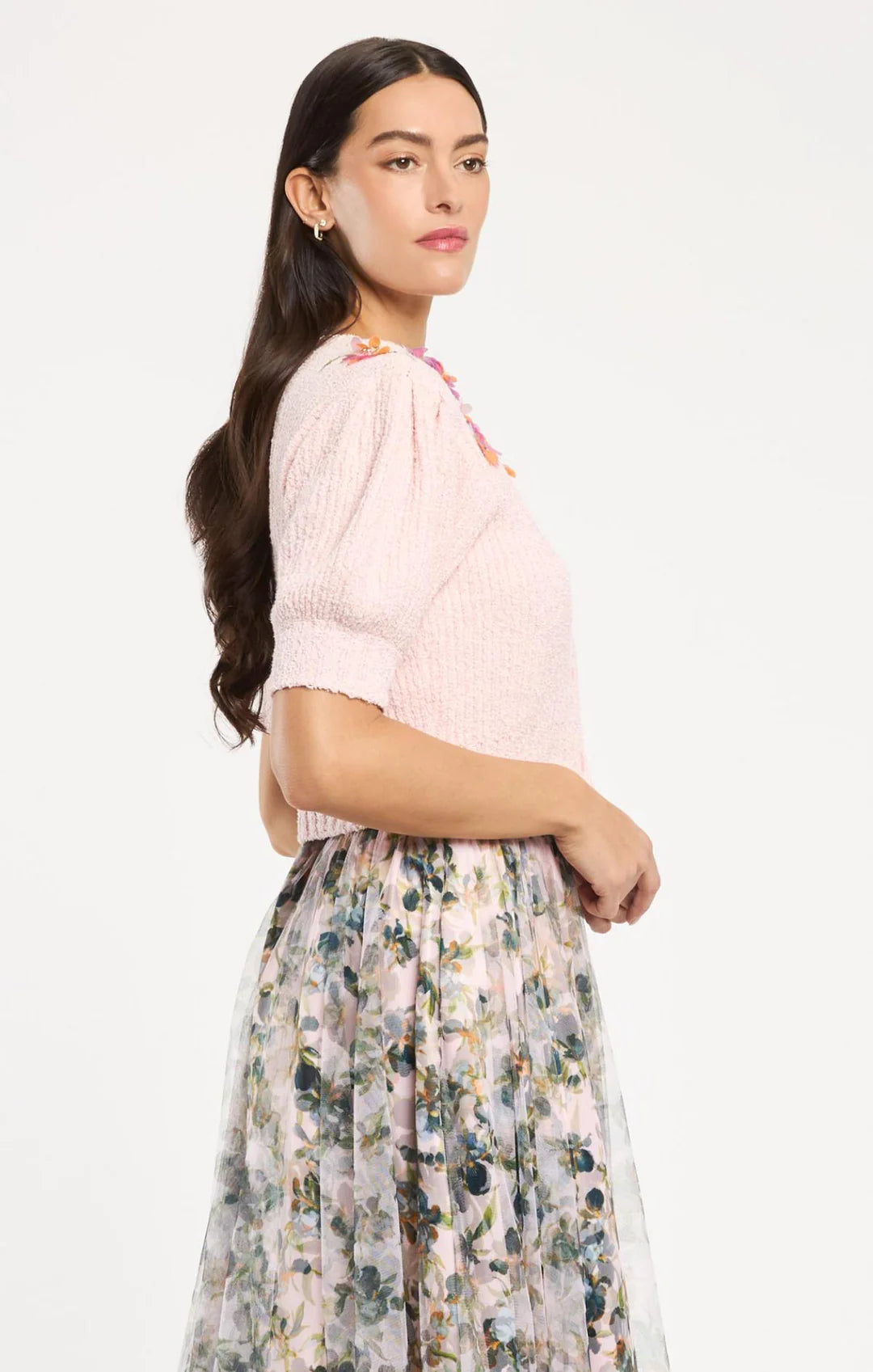 Millicent Trailing Iris Cardigan - Rosy Cloud