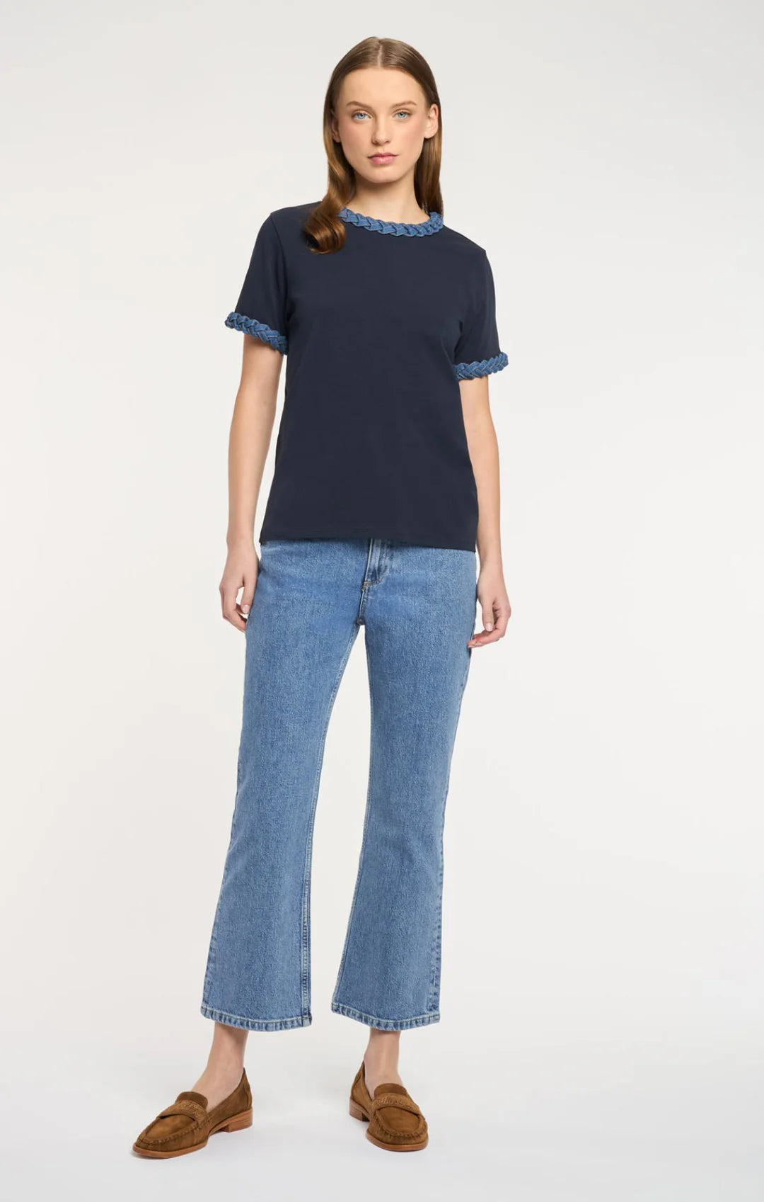 Denim Braided Tee - Navy