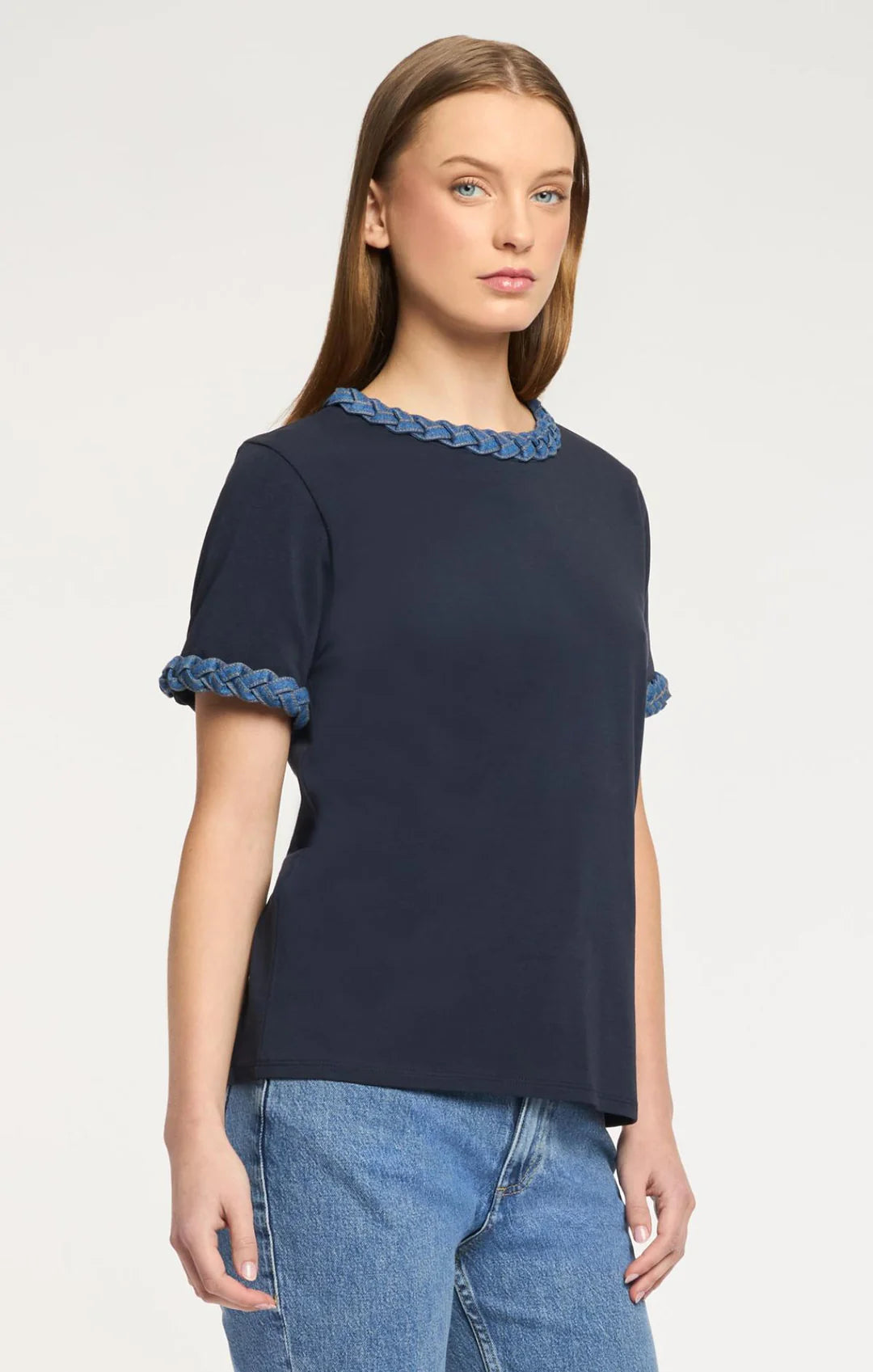 Denim Braided Tee - Navy