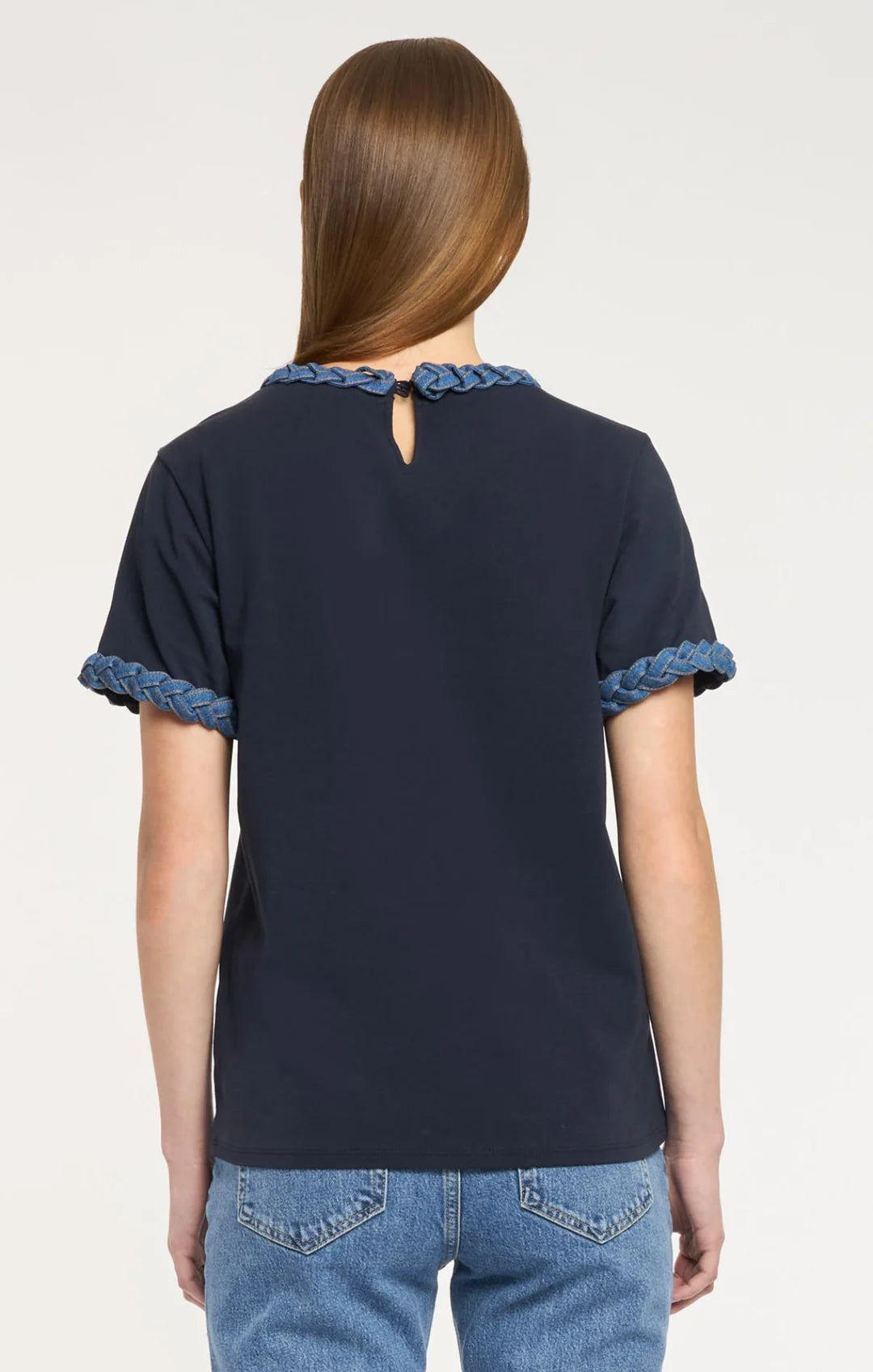 Denim Braided Tee - Navy