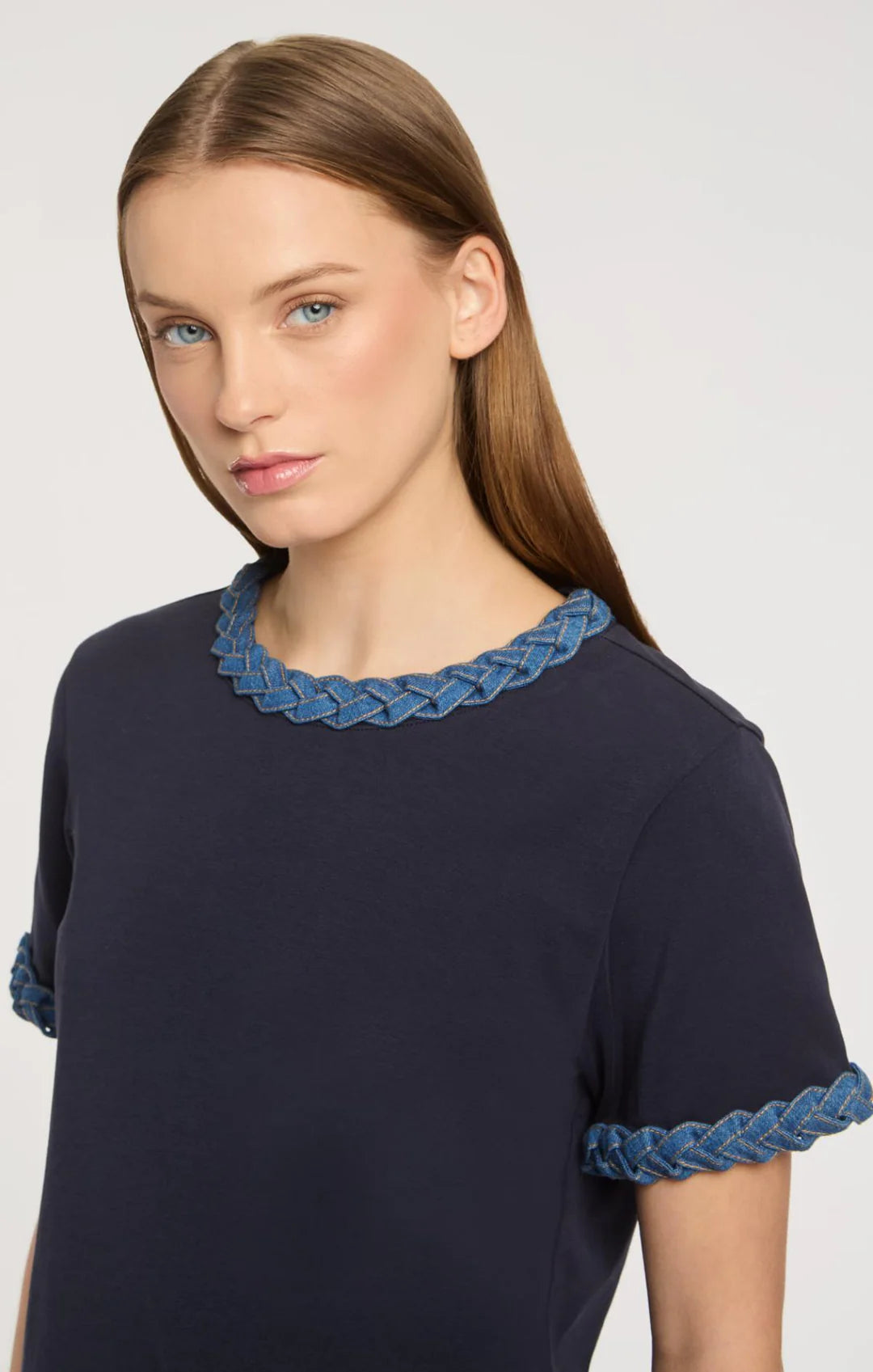 Denim Braided Tee - Navy