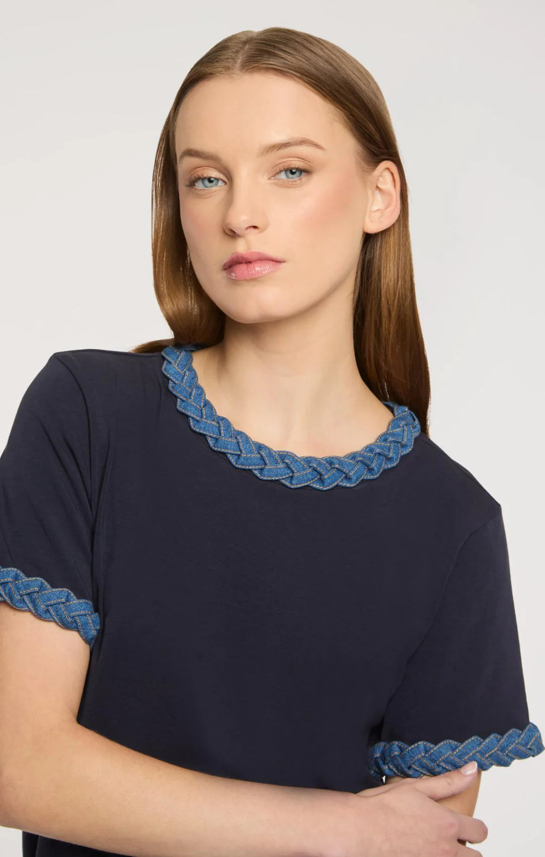 Denim Braided Tee - Navy