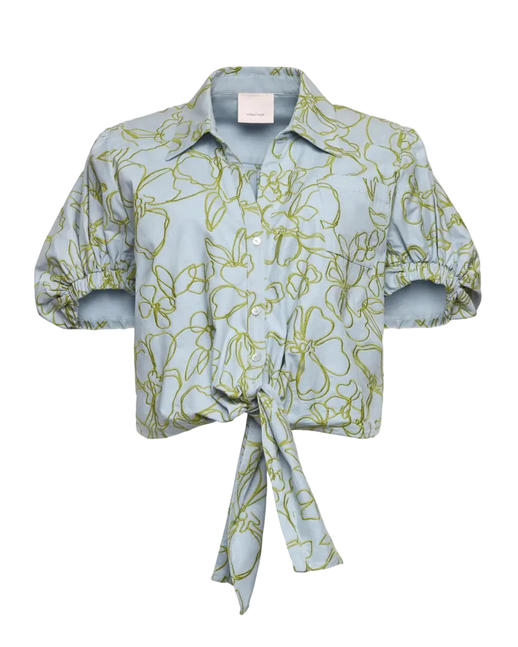 Embroidered Linework Floral Zoanne Top - Bluebell/Pear Green