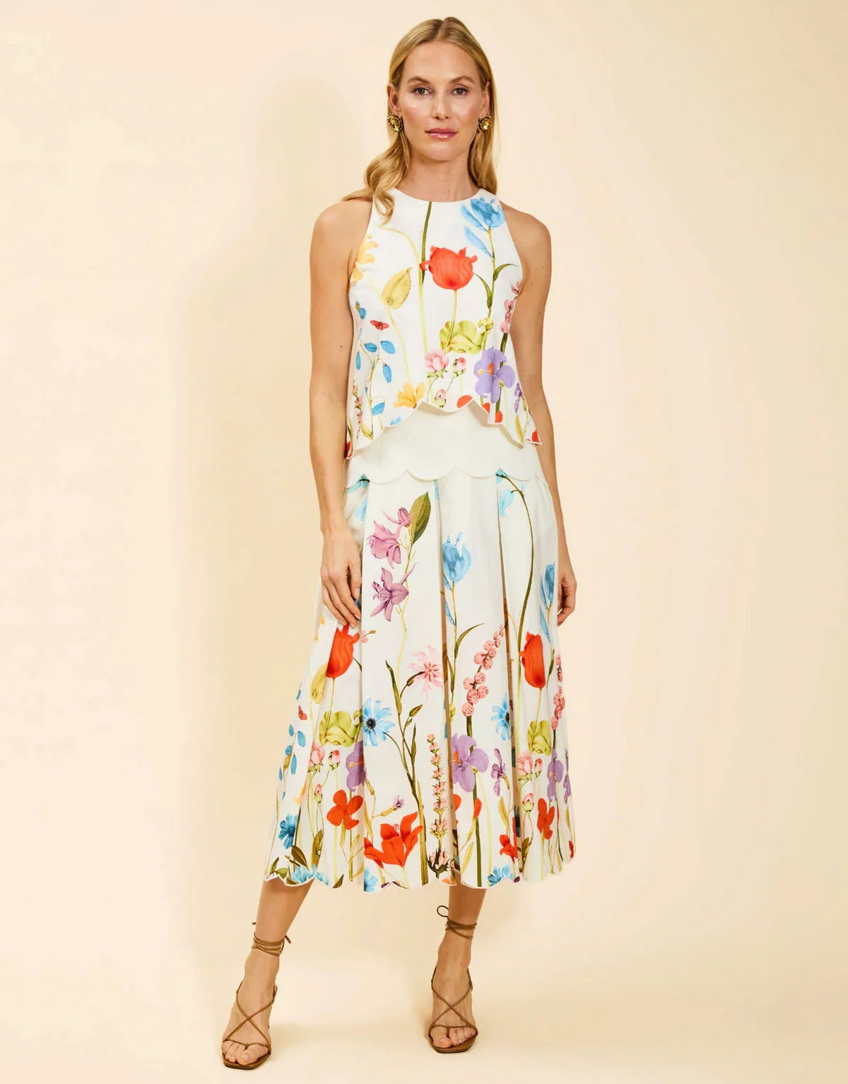 Sonata Scallop Midi Skirt - Garden Muse