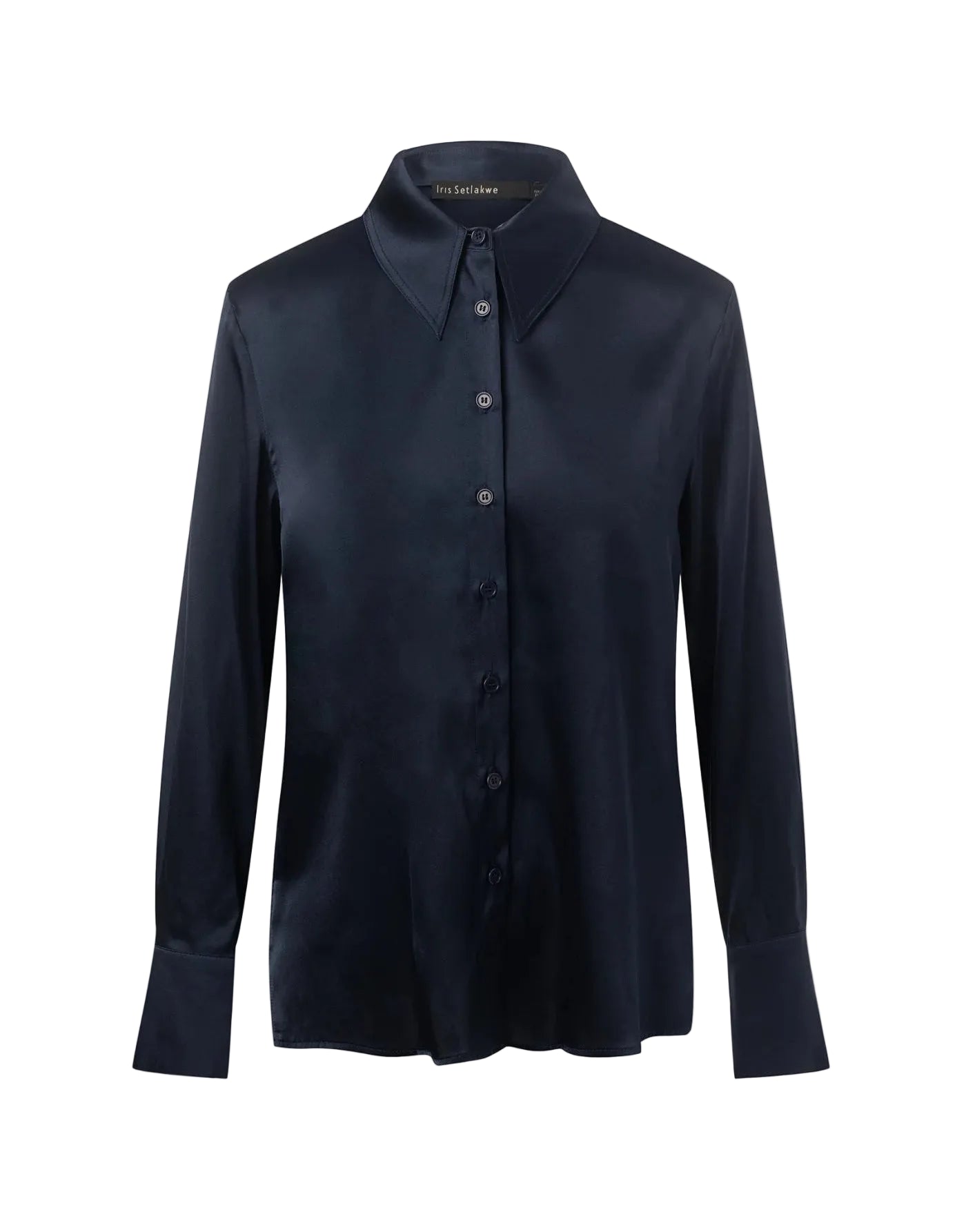 Button Down Classic Stretch Silk Blouse - Midnight Blue