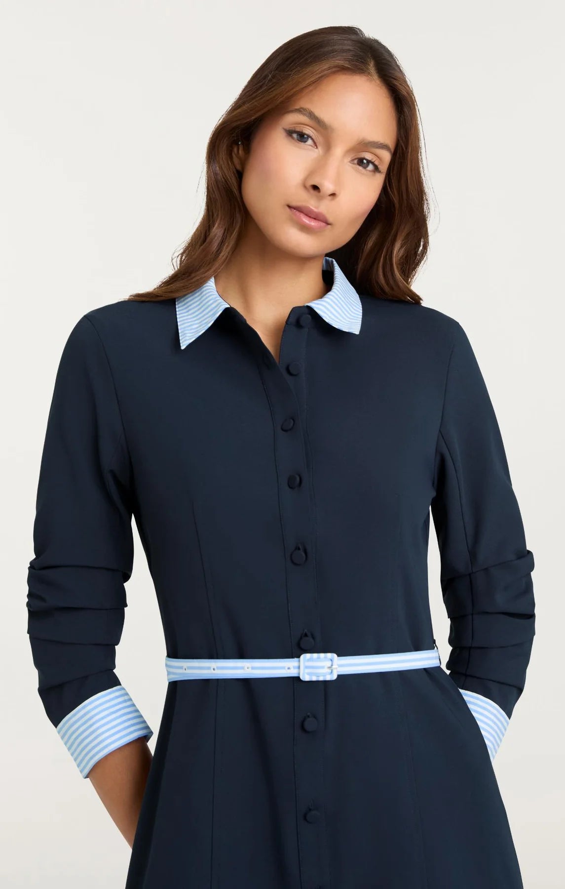 Stripe Shirting Lucilla Dress - Navy/Blue Stripe