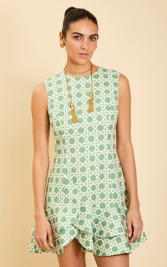 Brigid Mini Dress - Evergreen Lattice