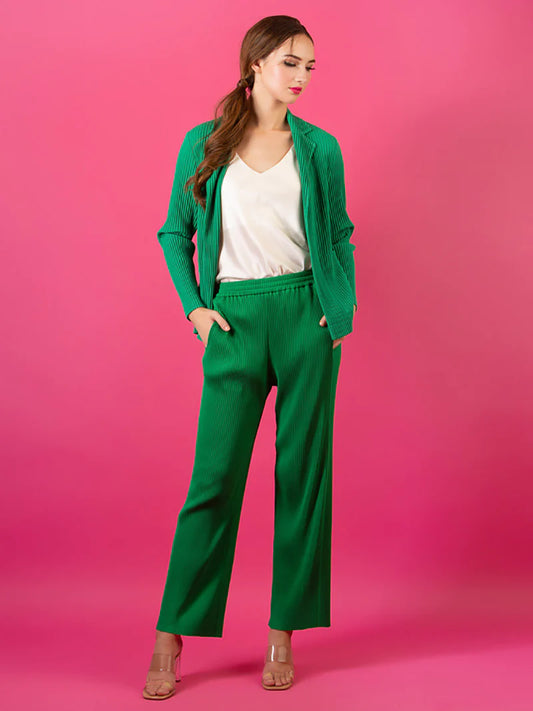 Stretchy Pleated Jacket - Emerald