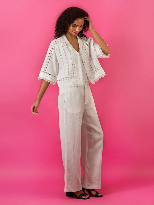 White Wide Leg Linen Pant