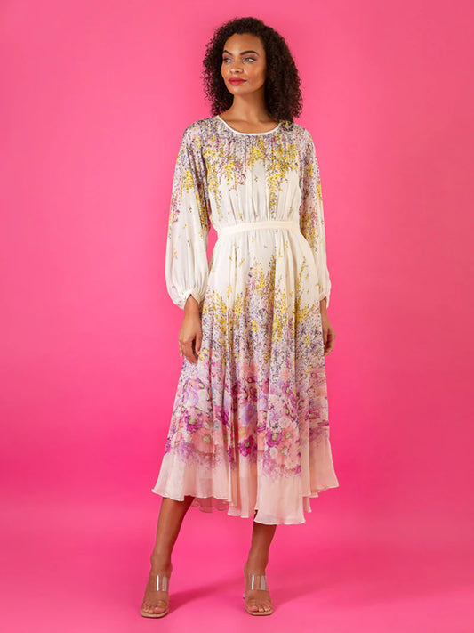 Engineered Floral Print Silk Dress