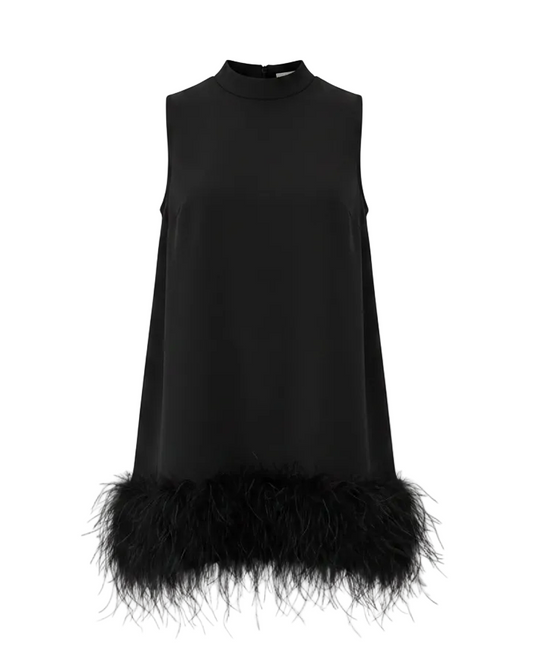 Sleeveless Cotton Feather Dress - Black