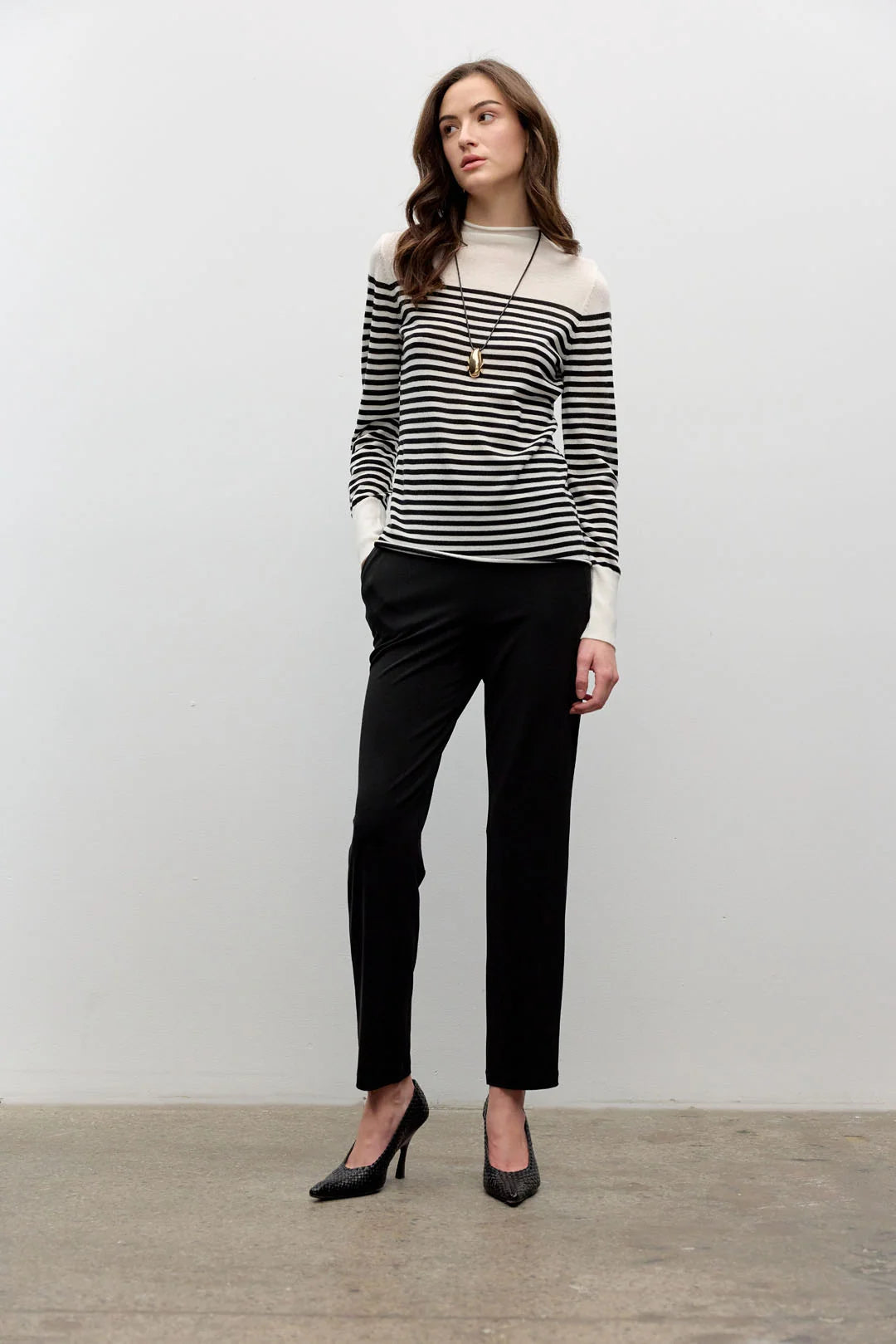 Striped Long Sleeve Mock Neck Sweater