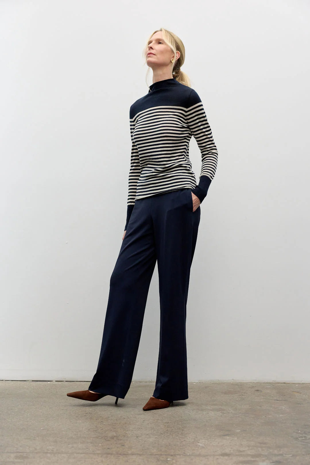 Striped Long Sleeve Mock Neck Sweater