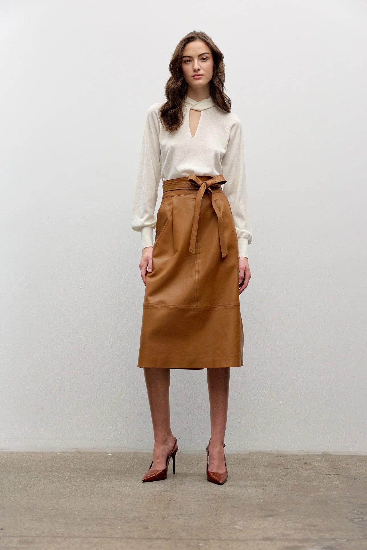 Fine Merino Blend Tie-Neck Sweater - Ivory