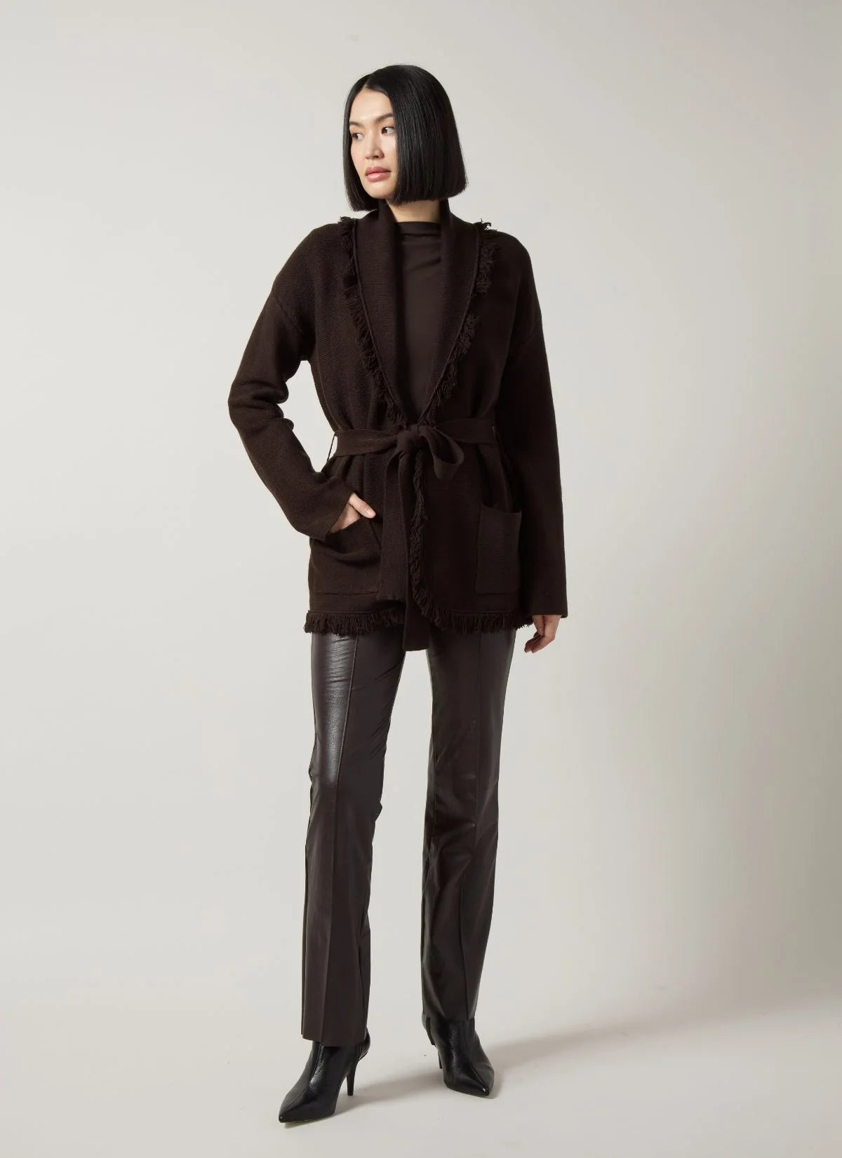 Dixie Fringe Belted Cardigan - Double Espresso