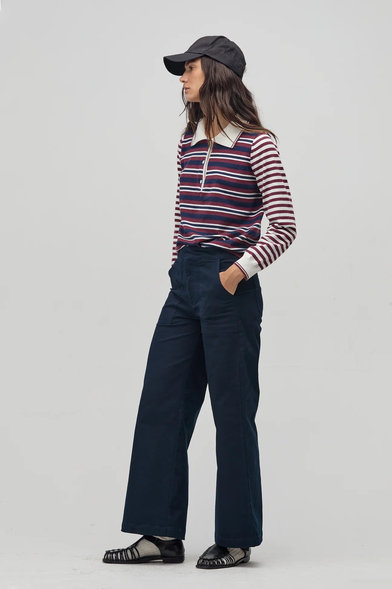 College Polo Sweater - Bordeaux & Navy Stripes