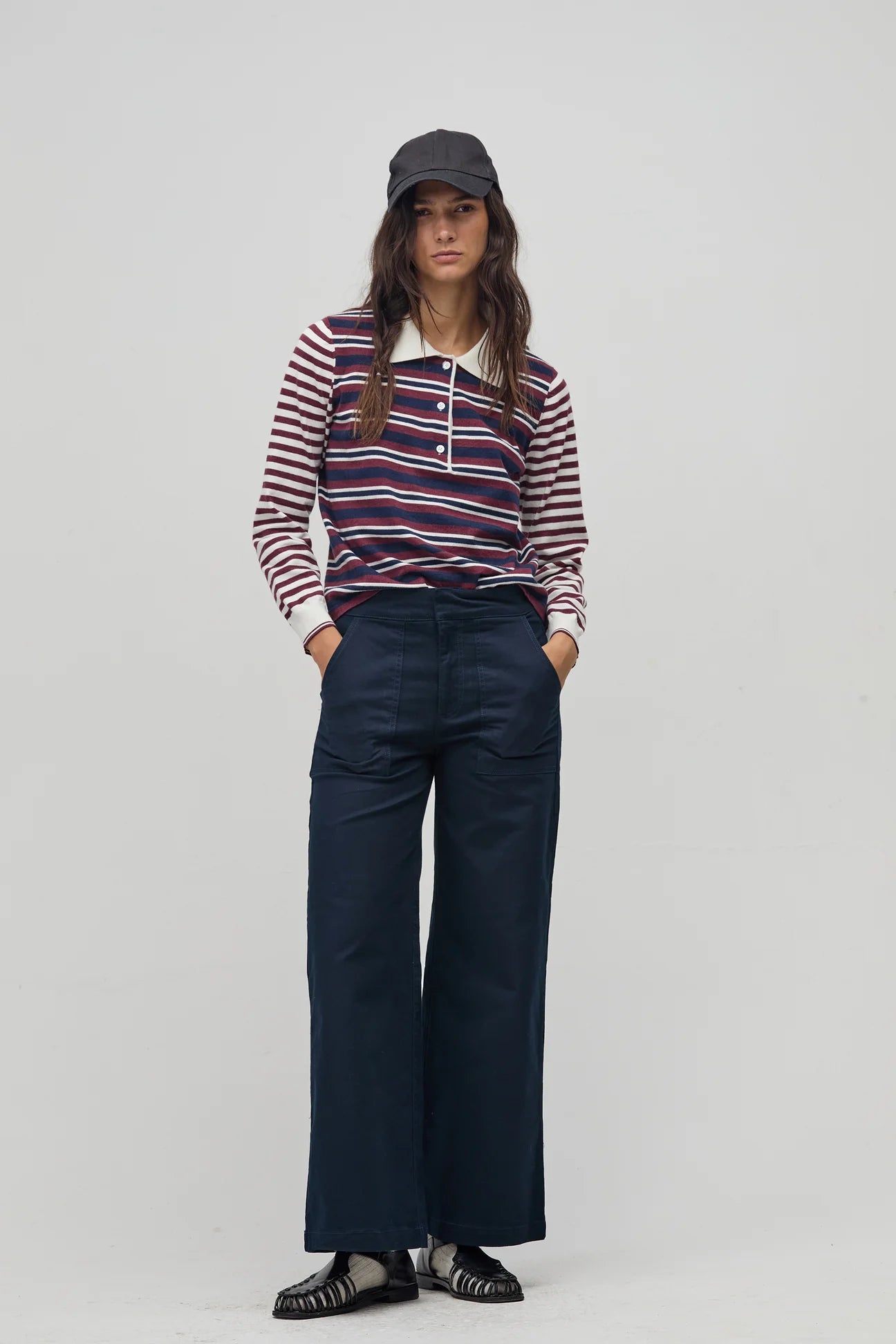 College Polo Sweater - Bordeaux & Navy Stripes