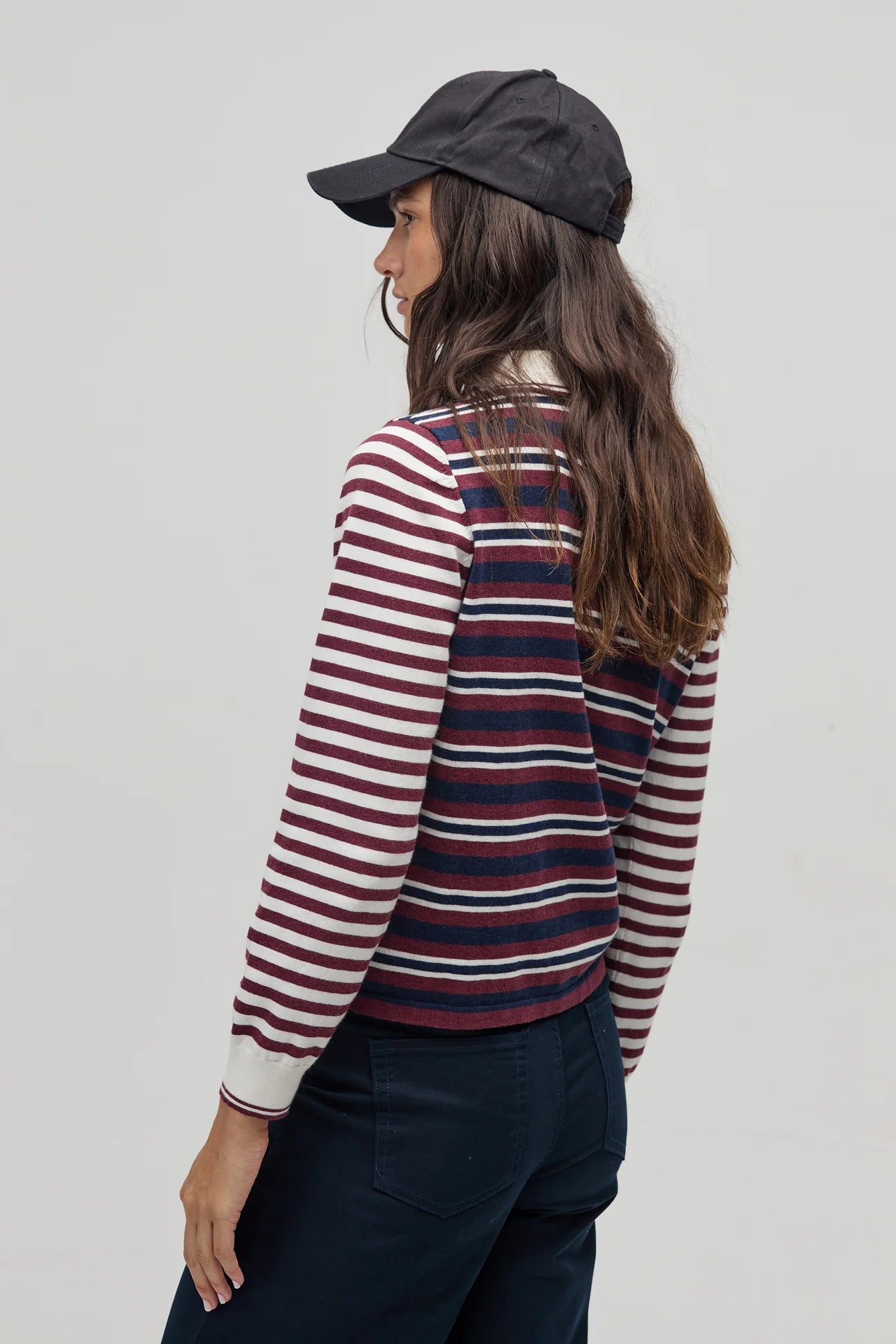 College Polo Sweater - Bordeaux & Navy Stripes