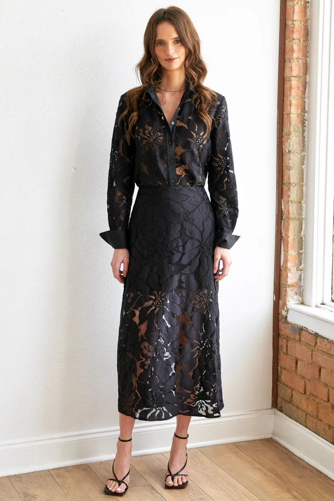 Corded Lace Carson Shirt - Black