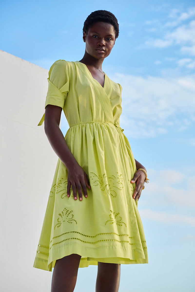 Eyelet Wrap Dress - Lime