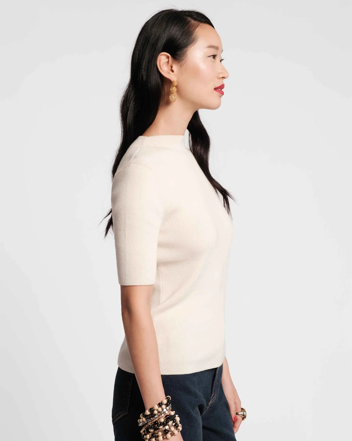 Marie Short Sleeve Sweater - Oyster