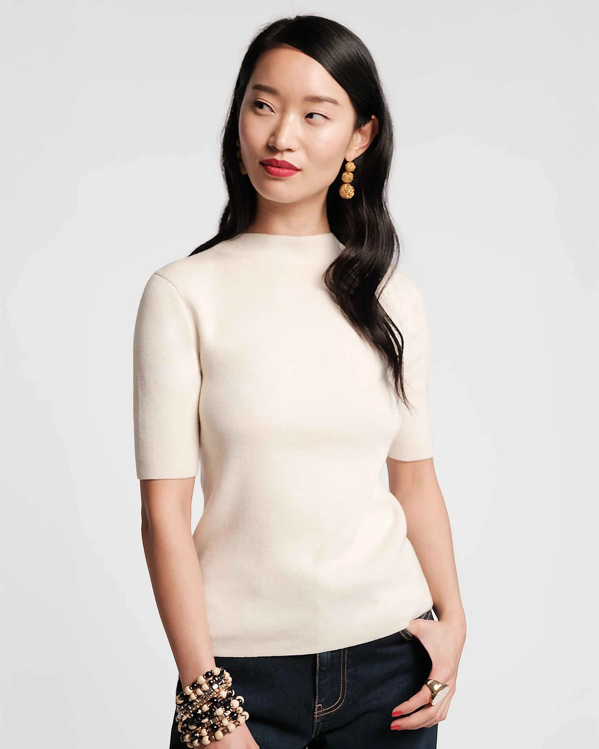 Marie Short Sleeve Sweater - Oyster