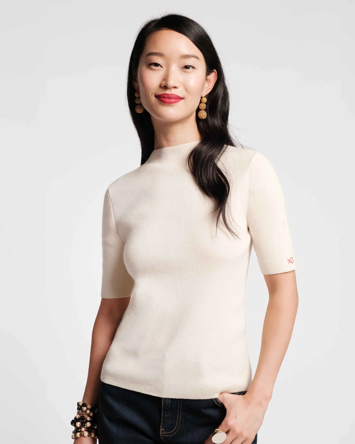 Marie Short Sleeve Sweater - Oyster