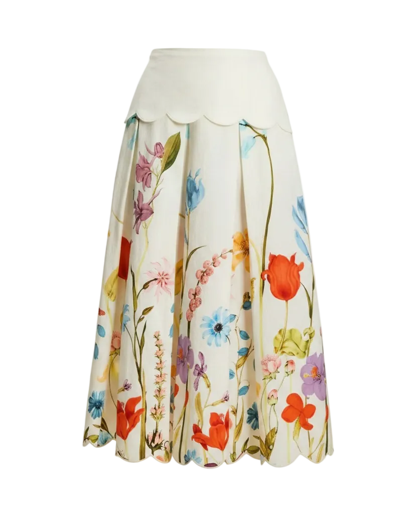 Sonata Scallop Midi Skirt - Garden Muse