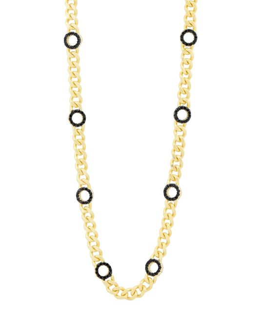 Industrial Finish Flat Chain Link Station Necklace - Gold