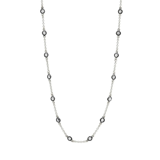 MINI BEZEL STONE NECKLACE - BLACK AND SILVER