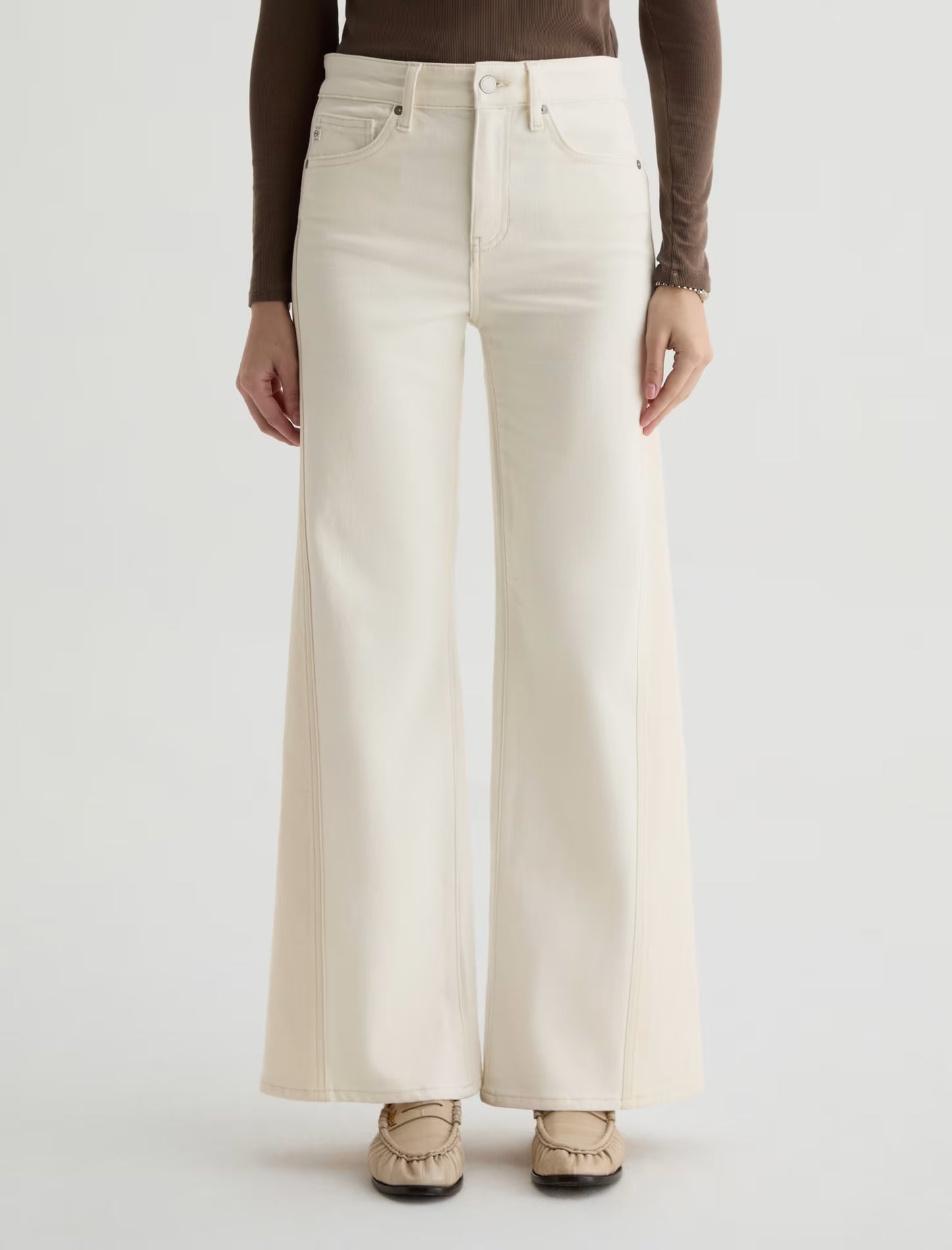 Saige Mid-Rise Wide Leg - Powder/Ecru