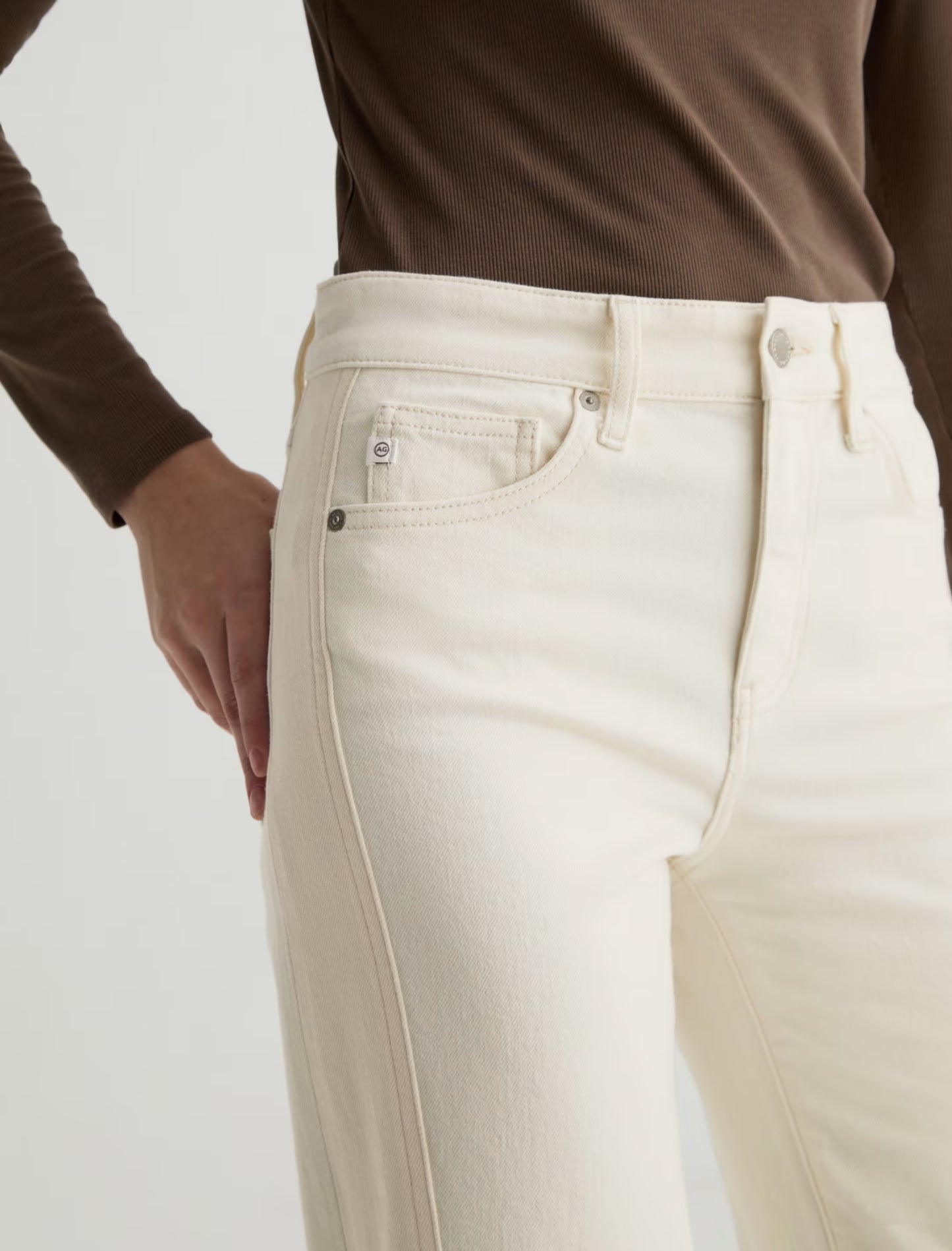 Saige Mid-Rise Wide Leg - Powder/Ecru