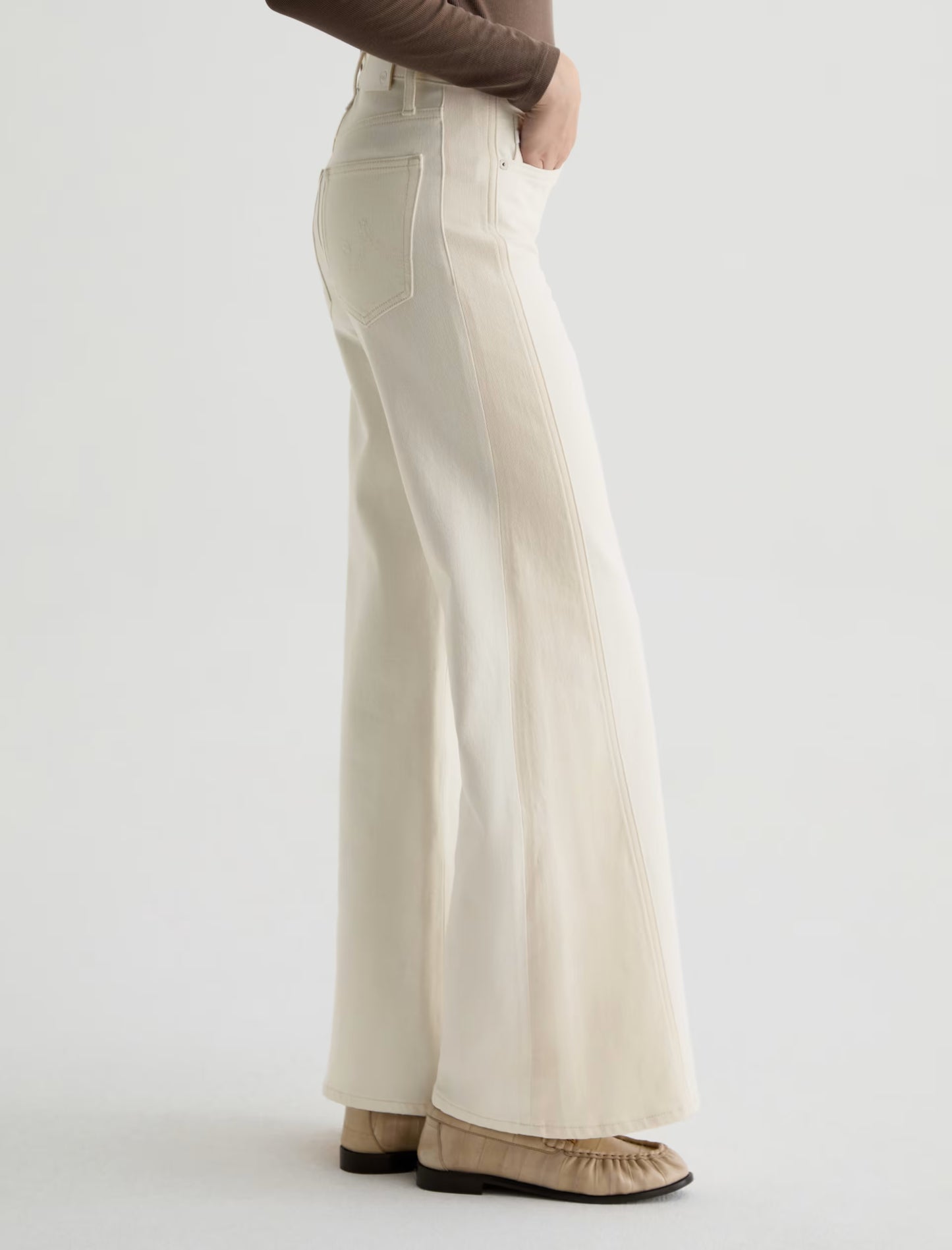 Saige Mid-Rise Wide Leg - Powder/Ecru