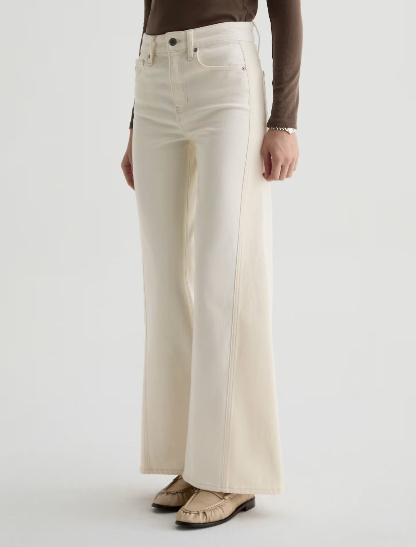 Saige Mid-Rise Wide Leg - Powder/Ecru