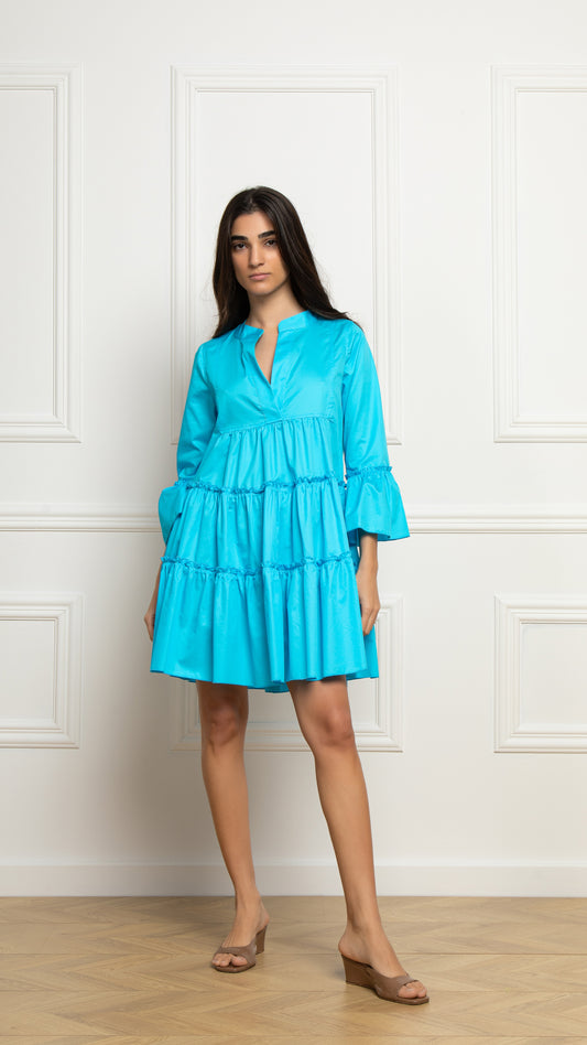 Cosmos Ruffle Dress - Turquoise