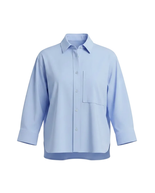 Enid Oversized Cropped Shirt - Blue