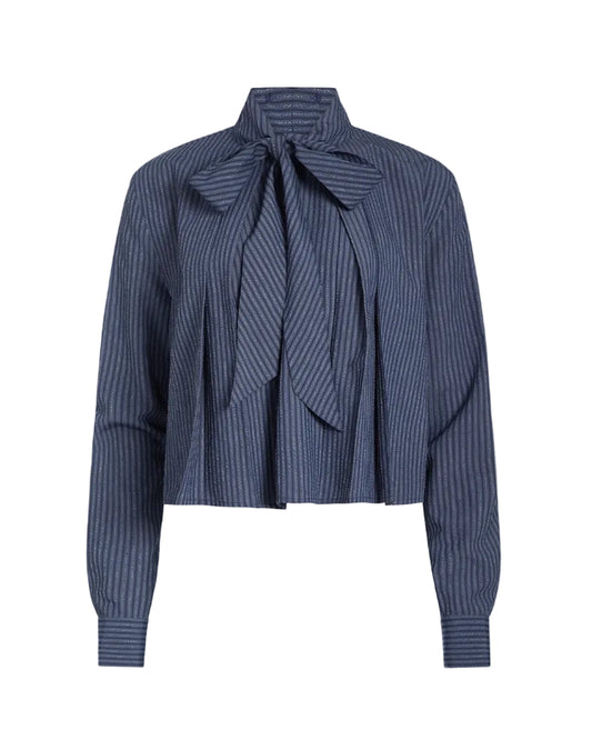 Aiden Tie Neck Blouse - Navy
