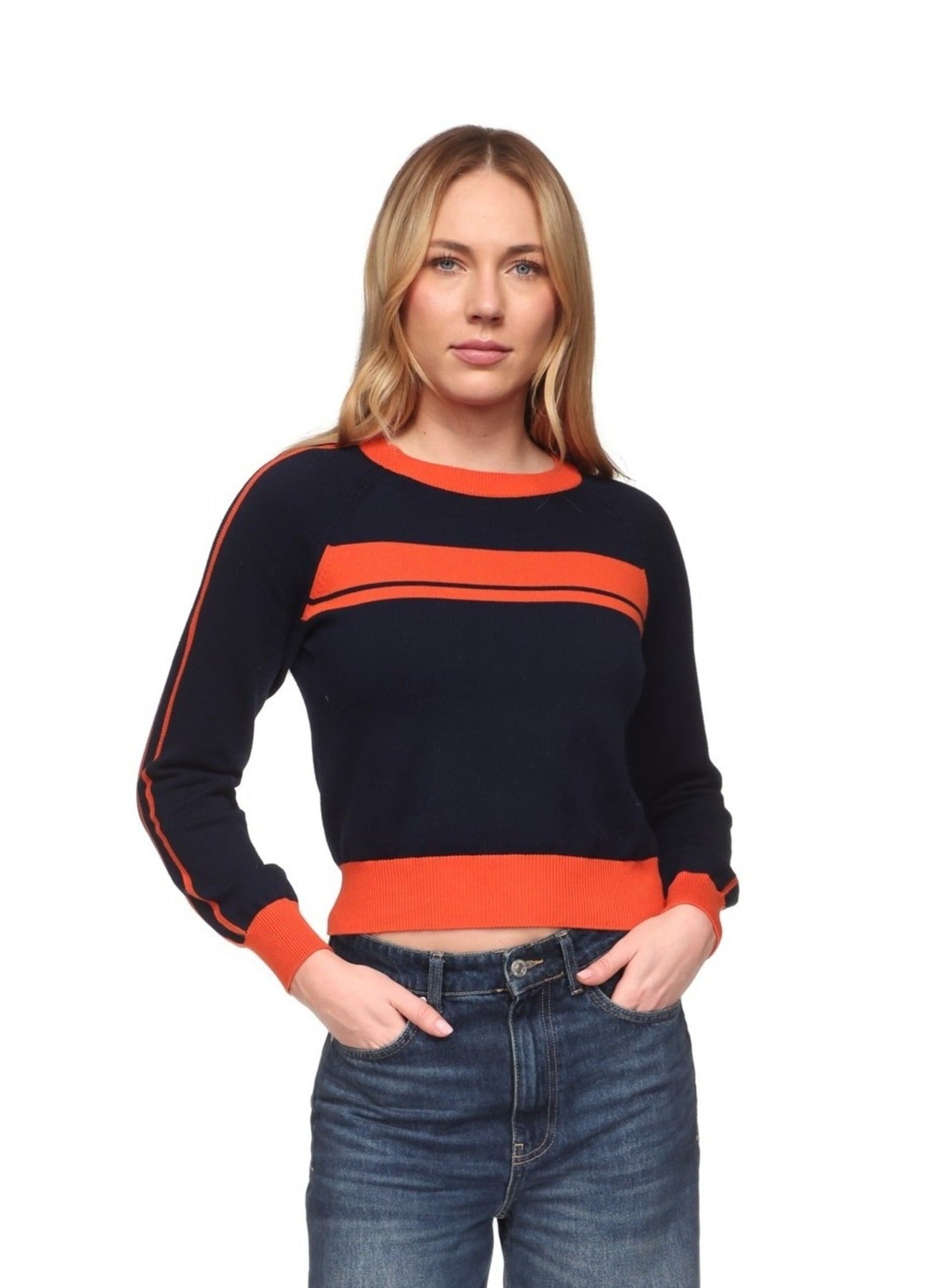 Danielle Stripe Crew - Navy/Orange