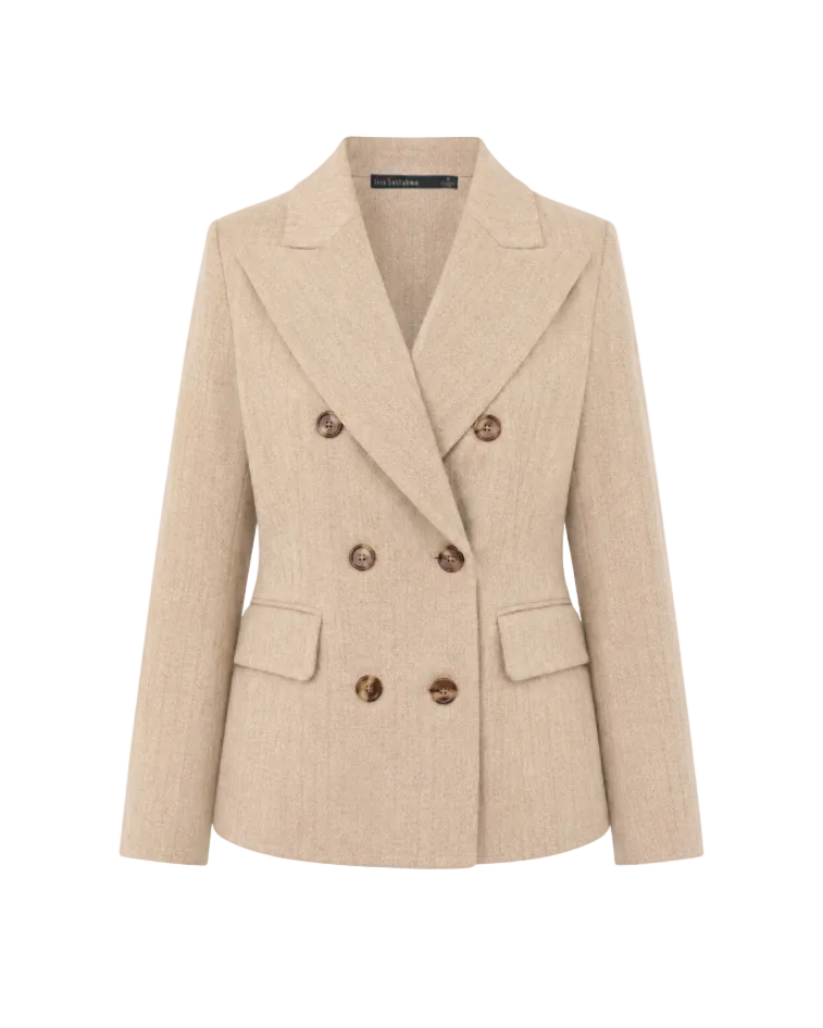 Chevron Double Breast Jacket - Beige