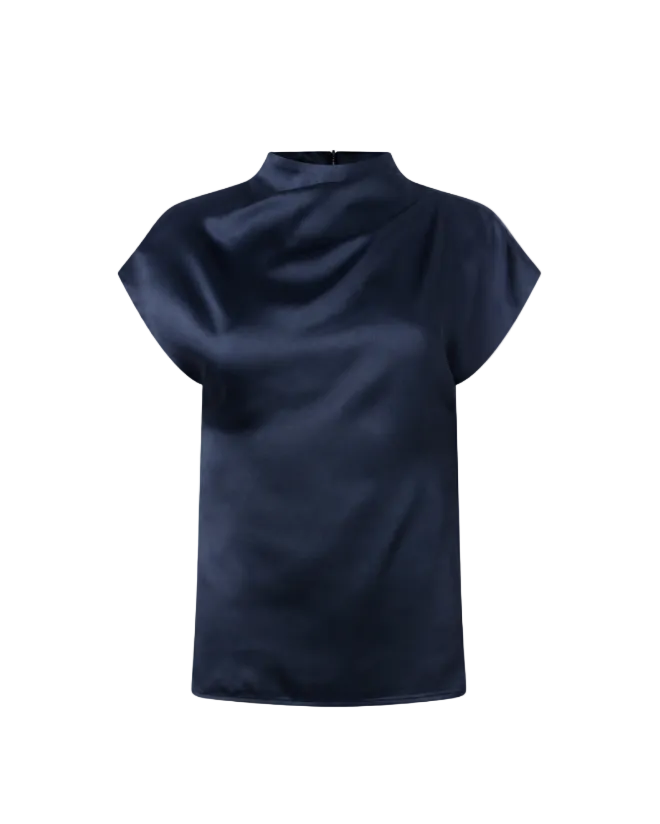 Satin Draped Top - Navy