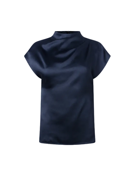 Satin Draped Top - Navy