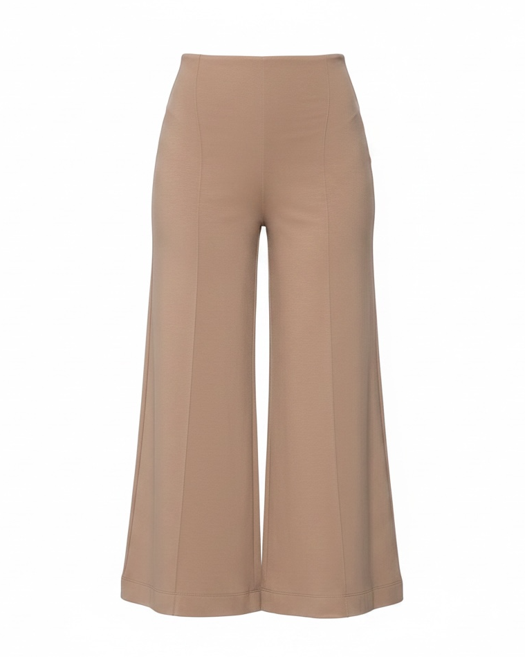 Ponte Knit Cropped Wide Leg Pant - Khaki