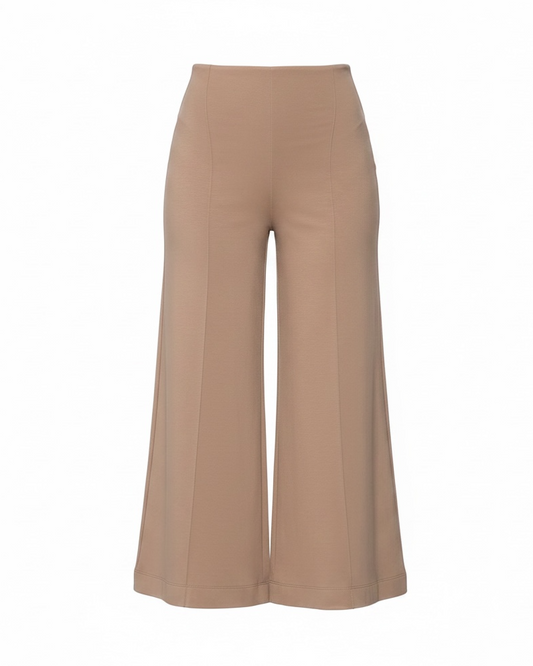 Ponte Knit Cropped Wide Leg Pant - Khaki