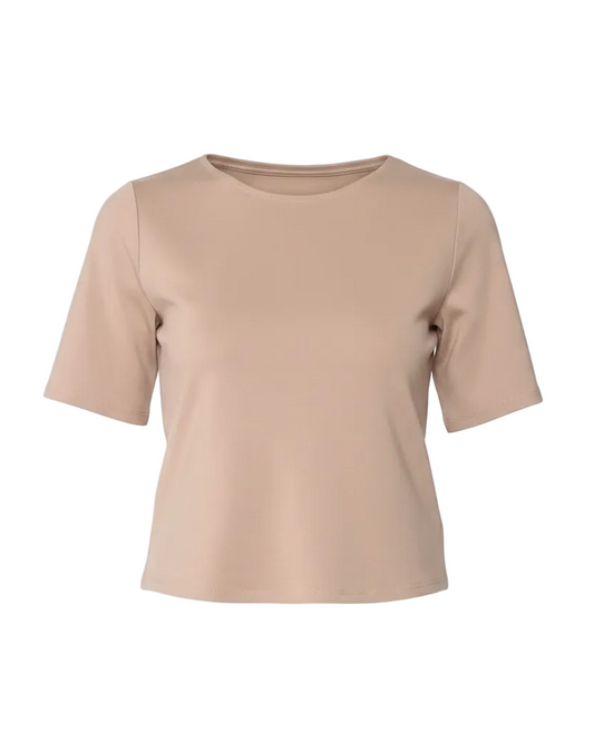 Ponte Knit Extended Short Sleeve Top - Khaki