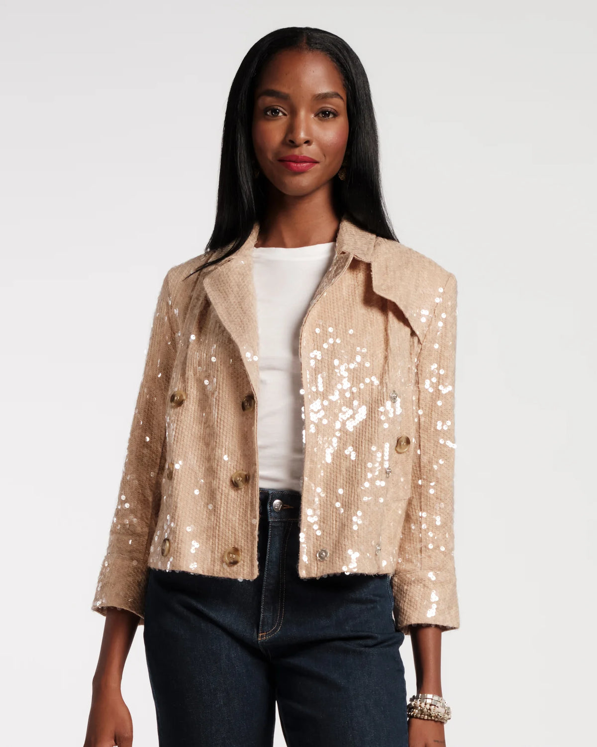 Sequin Moto Jacket - Oyster