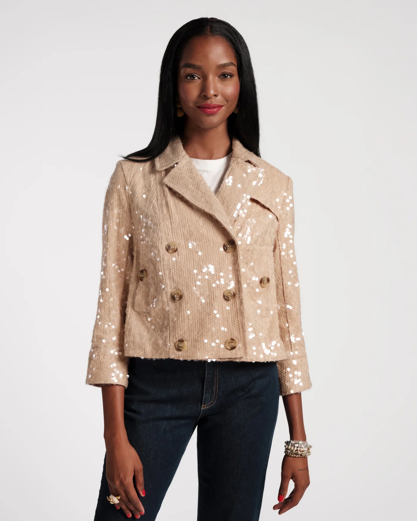 Sequin Moto Jacket - Oyster